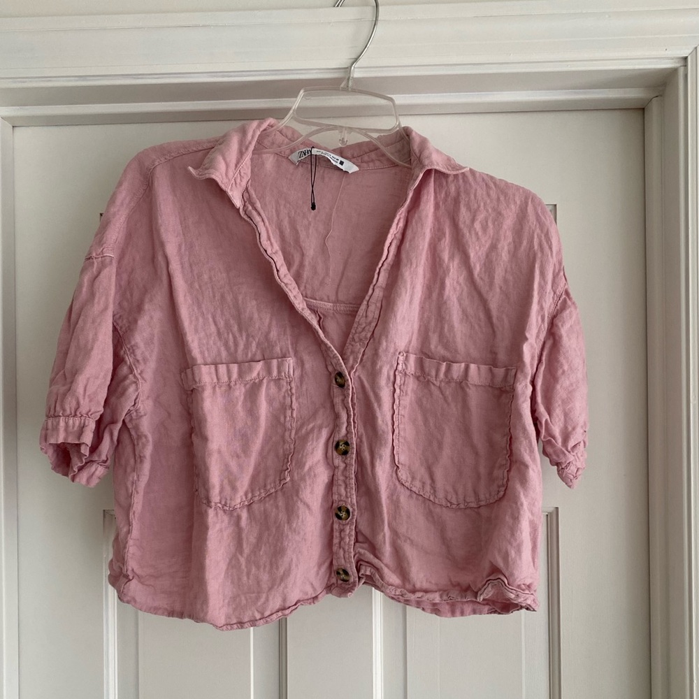 Boxy linen crop